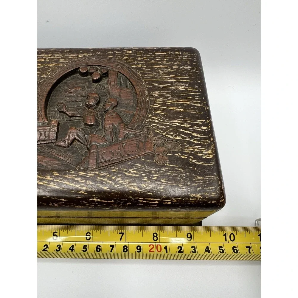 Antique George Zee Chest Jewelry‎ Box Hand Carved Wood Chinese Scene